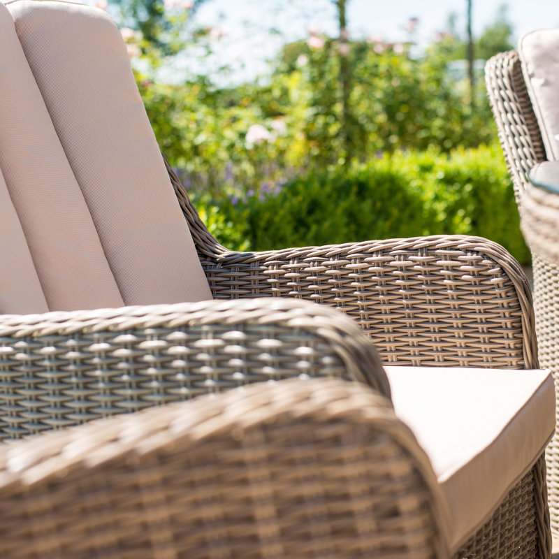 Balch 6 Seat Round Rattan Fire Pit Dining Set - with Lazy Susan