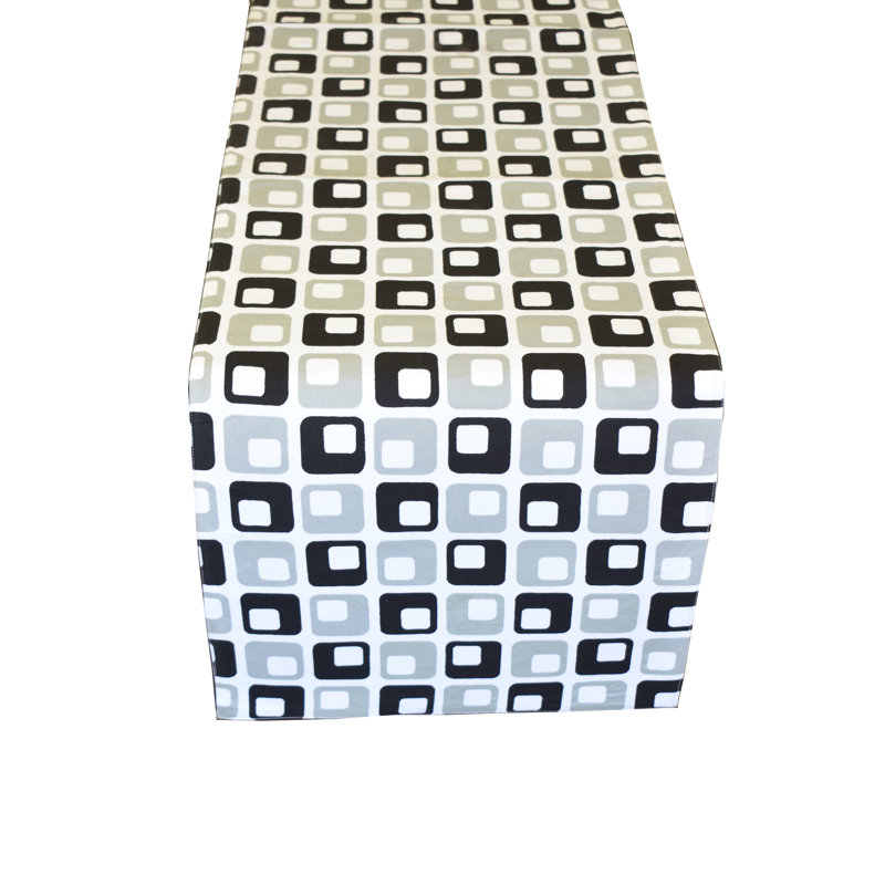 Helder Geometric Table Runner, 72" L x 16" D, Black