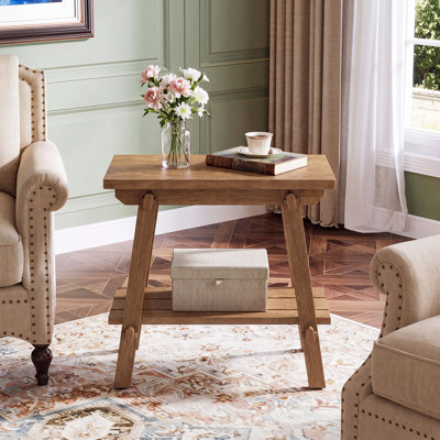 23.6"W Solid Wood 2-Tier End Table