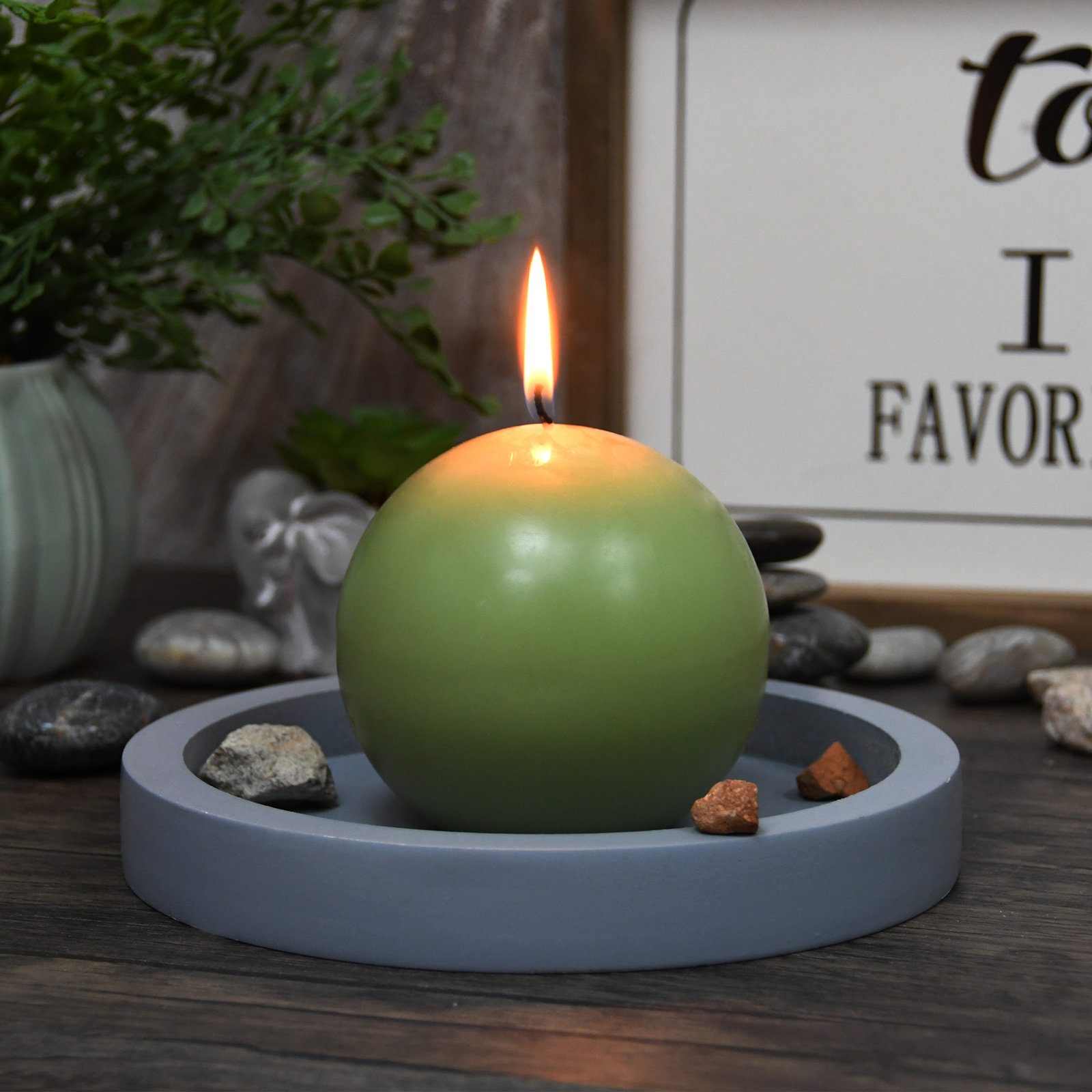 Ball Candle, 4" Diameter, Set of 2, Green