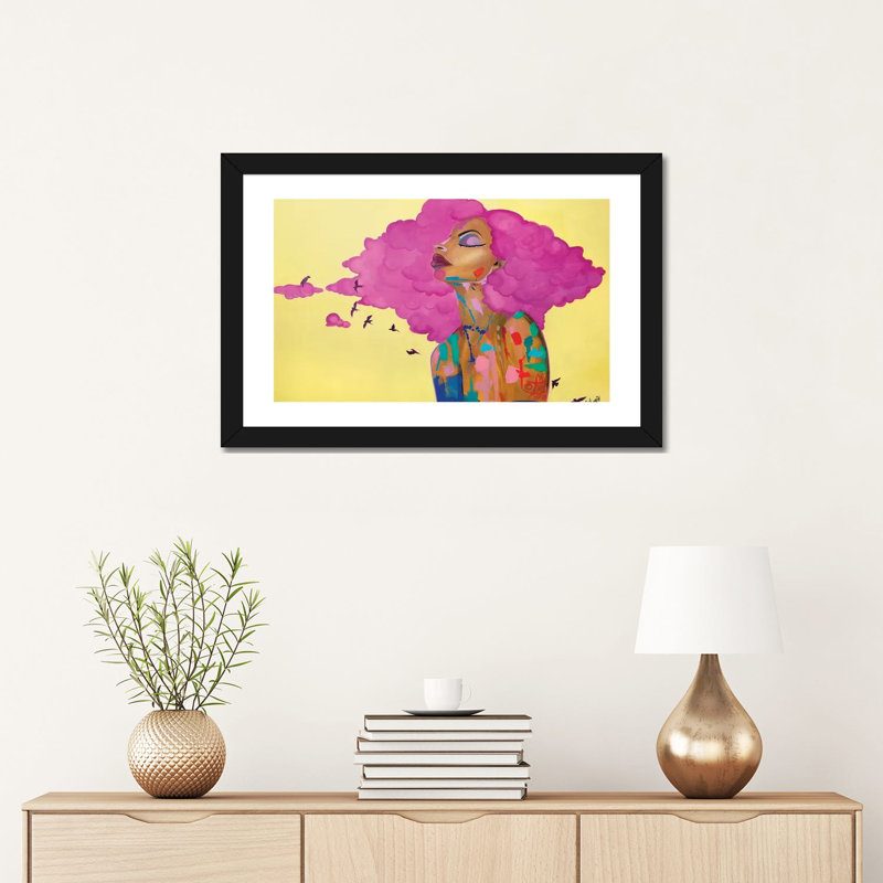 «Pink» par Pinklomein - impression d'art graphique, H 16 po x l 24 po x P 1 po, Papier encadré noir, Blanc