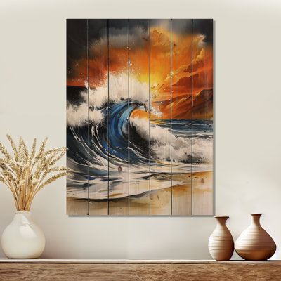 Abstrait vagues océaniques en Californie II - Paysage, art mural sur bois de pin naturel