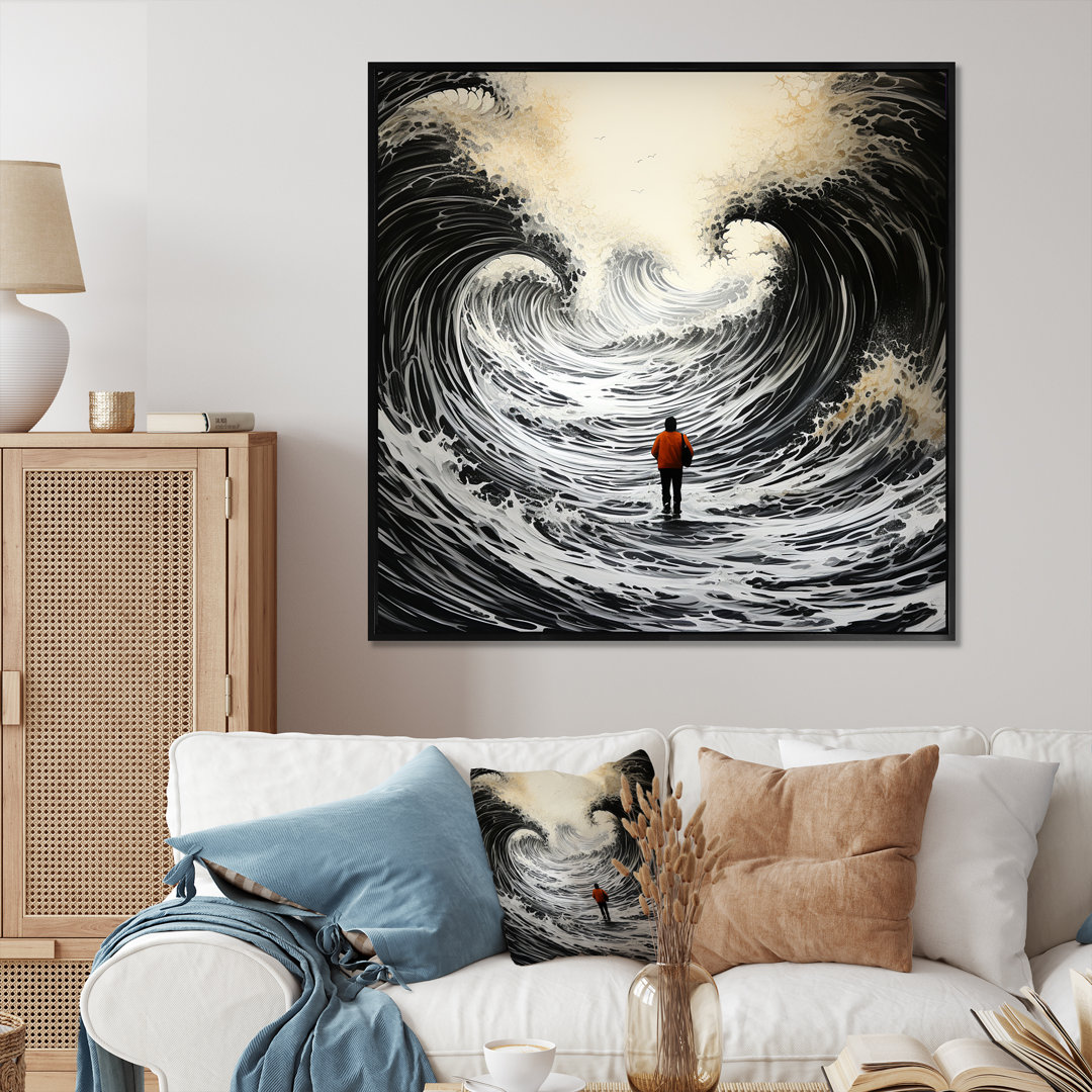 Man Solitude Storm III - Waves Wall Art Highland Dunes Overall 