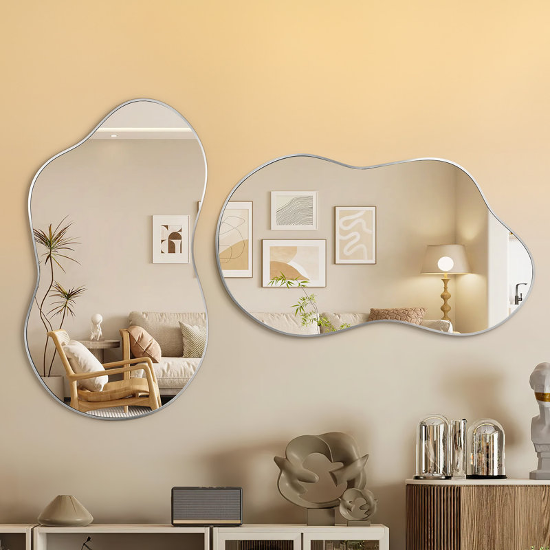 Cloud Shaped Metal Wall Mirror Sets, 36" x 24", Silver