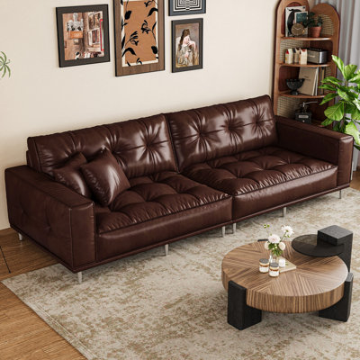 Handcrafted Waxed Leather Sofa Modern Modular Sectional With Ergonomic Backrest, Hybrid Foam-Down Cushion & Anti-Slip Legs, Luxury Upholstered Leather Sofa For Living Room