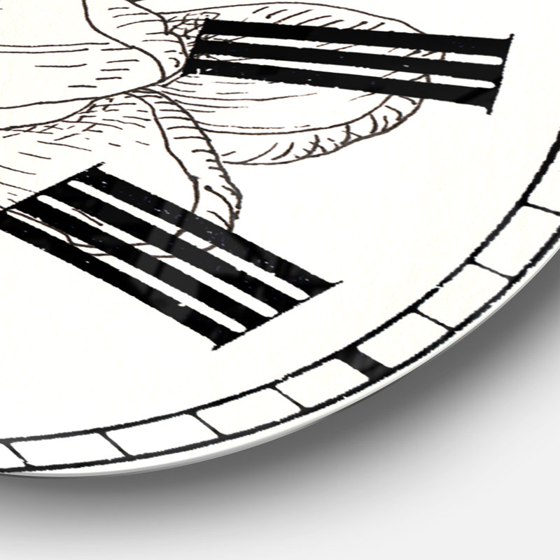Swigart Pen and Ink Florals IV - Farmhouse wall clock, Medium