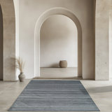 Blue Hand-Knotted Wool Viscose Striated Texture Geometric Modern Contemporary Carpet Rug