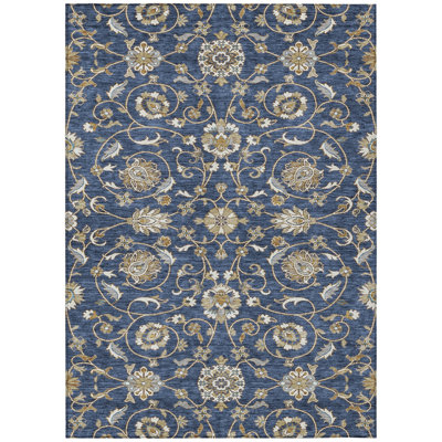 8' X 10' Navy Blue Brown And Ivory Moroccan Washable Indoor Outdoor Area Rug