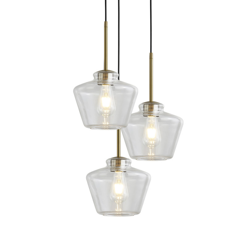 Luminaire suspendu à 3 lumières, Laiton brossé, Transparent