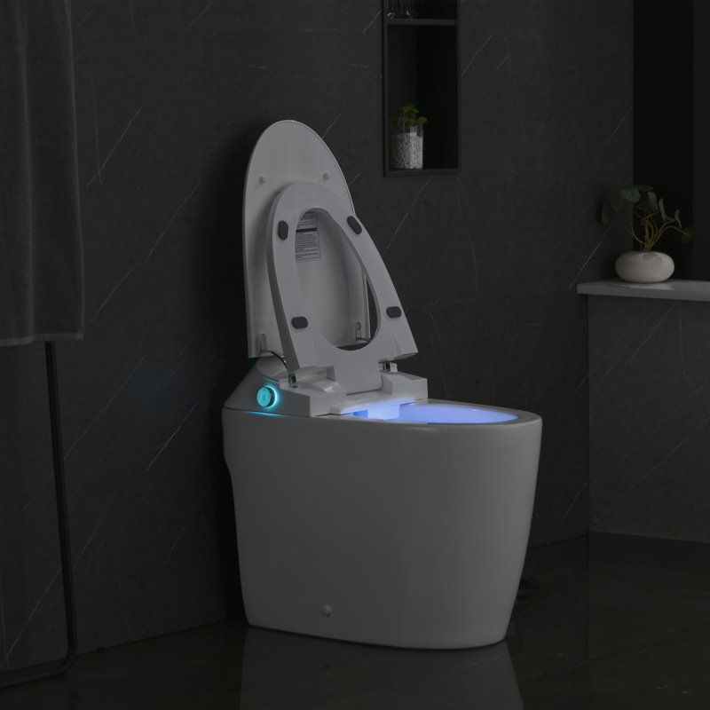 Toilettes intelligentes allongées conformes aux normes ADA, double chasse d'eau 1,1/1,6 GPF, siège chauffant, commande au pied/sans siège/chasse d'eau occultante, veilleuse, fermeture en douceur