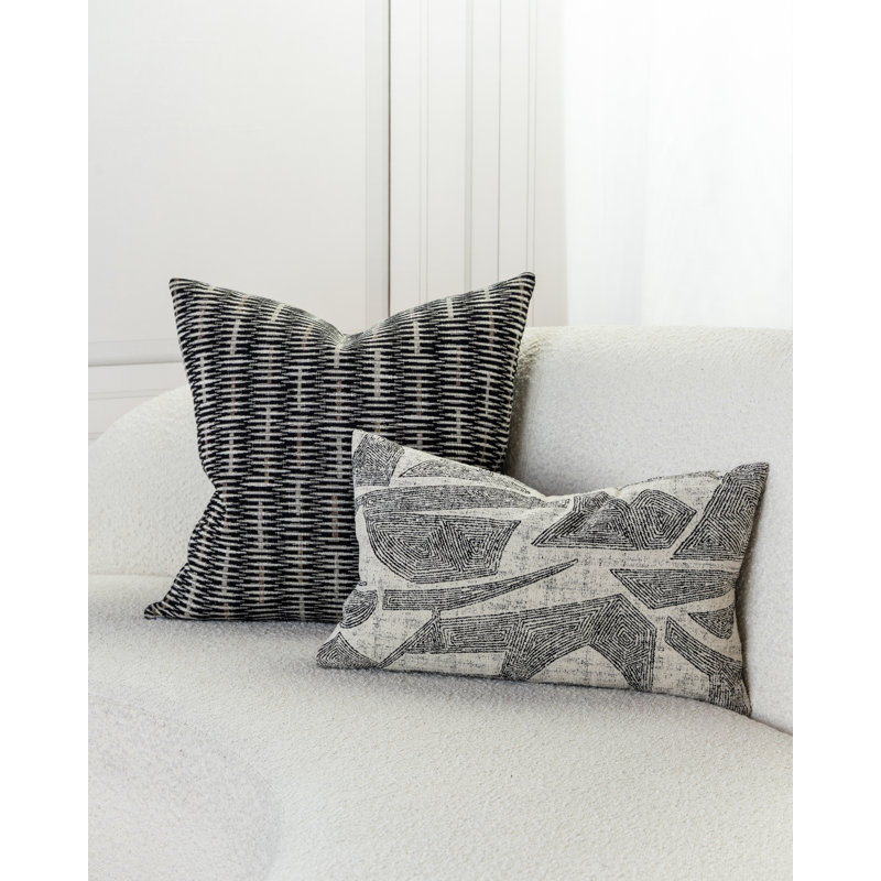 Influence Lumbar Indoor/Outdoor Pillow Cover & Insert, Faux Down, Gray/Beige