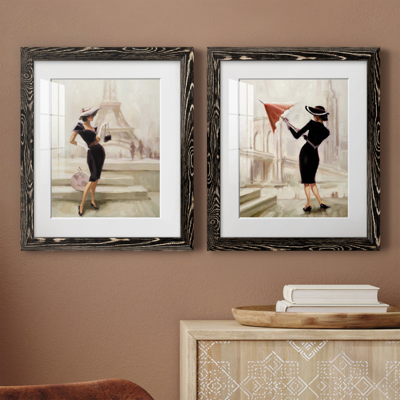 «Love, from Paris», ensemble de 2 peintures, H 24 po x l 36 po x P 1,5 po, Papier encadré noir