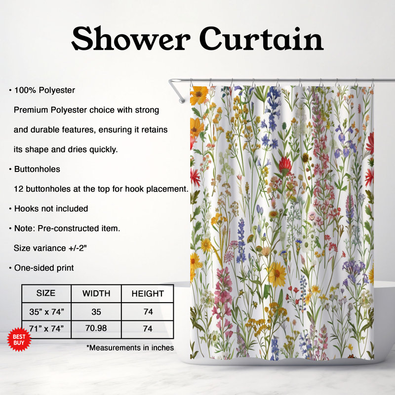 New Bloom - Rideau de douche Premium, H 74 po x l 71 po