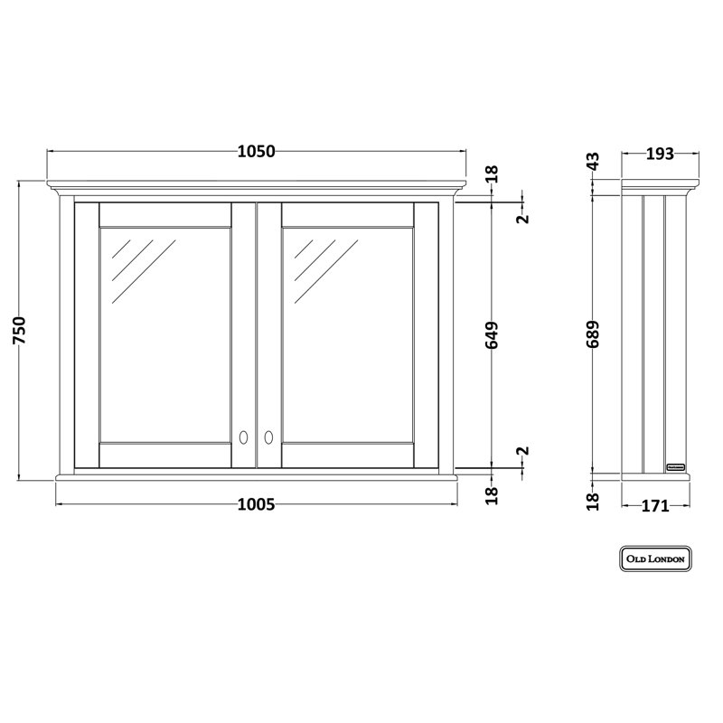 1050mm W 752mm H Surface Framed Medicine Cabinet Mirror