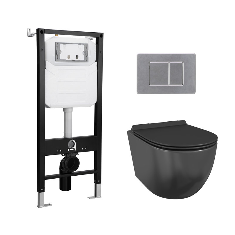 Hampton 2-Piece 0.8/1.6 GPF Dual Flush Elongated Bowl Wall Mounted Toilets with In-Wall Tank, Fits 2x6 Studs, Matte Black
