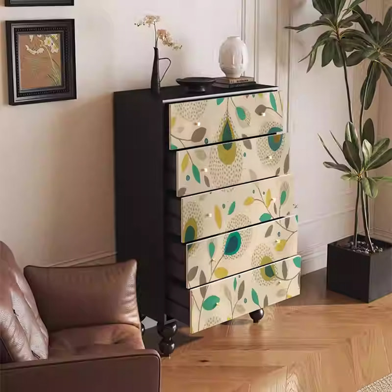 Armoire de rangement en noyer massif avec 5 tiroirs