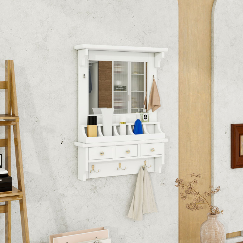 Wall-Mounted Storage Makeup Vanity with Drawers and Hooks