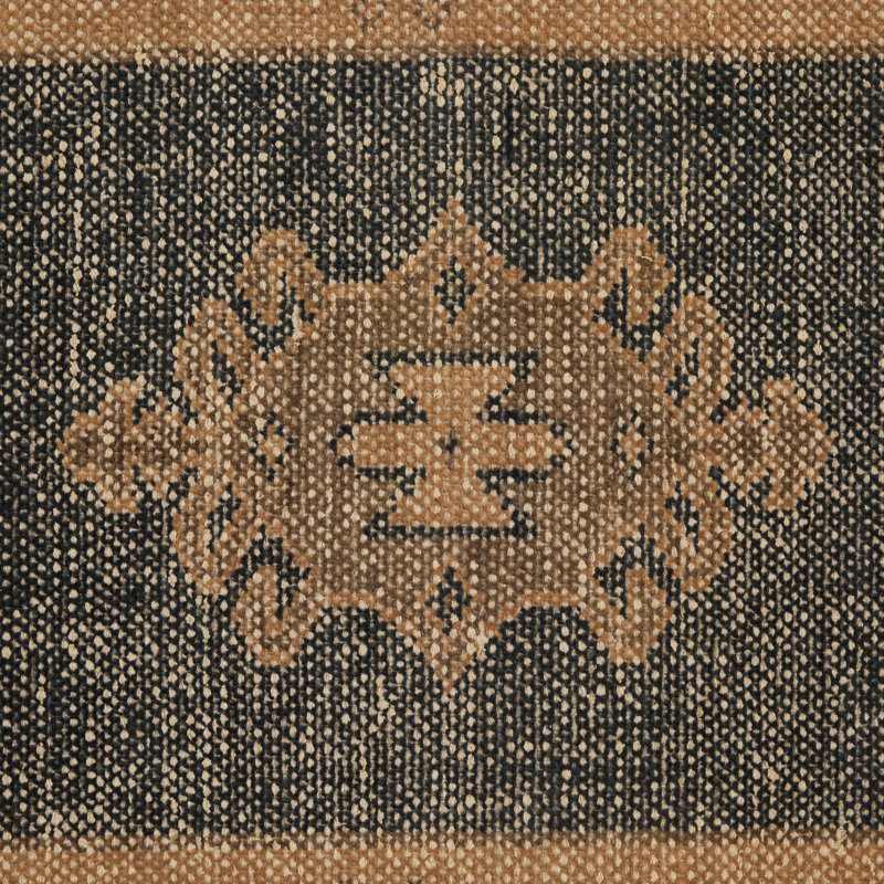 Samsa Hand Knotted Cotton Blend Area Rug in Navy/Beige, Runner 3' x 12'
