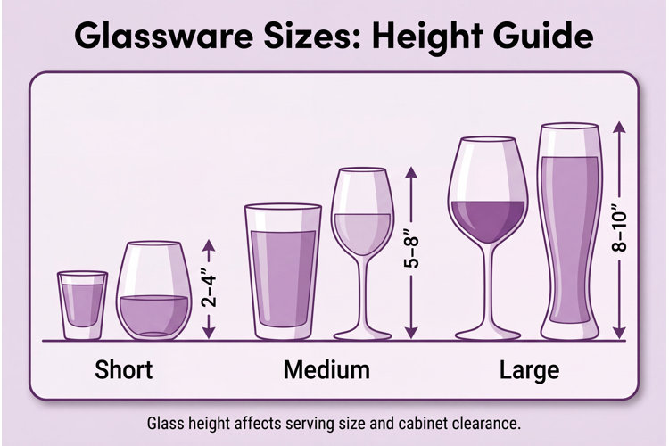 glassware sizes by height, including short, medium, and large
