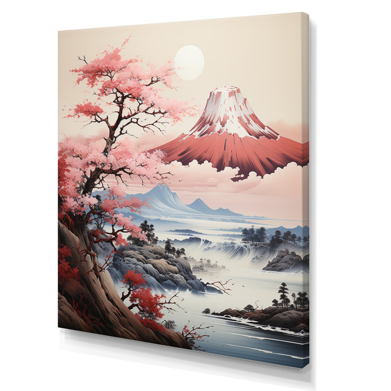Rose, montagne du Japon, printemps, fleurs de cerisier IV - Japon, art mural, Toile tendue, H 40 po x l 30 po x P 1,5 po