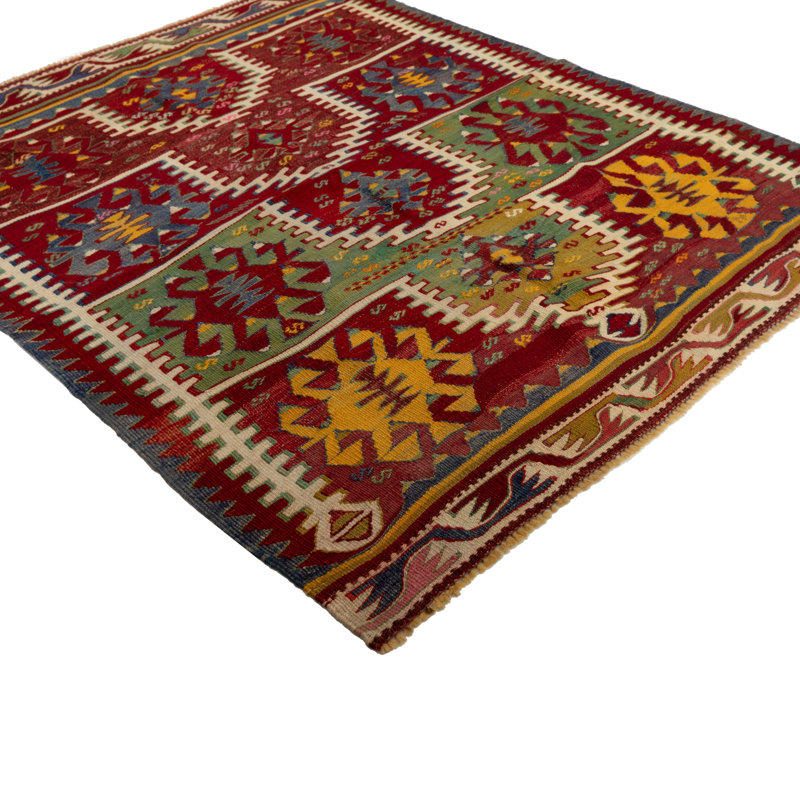 Multicolored Flatweave Wool Rug - 3'7" x 4'5"