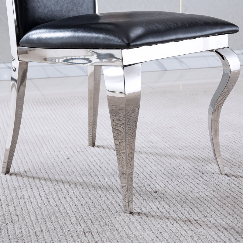 Montzerrat Upholstered Leather Dining Chair With Circular Hole Backrest And Carved Stainless Steel Legs, Armless Side Chair For Dining Room, Living Room, Or Bedroom 