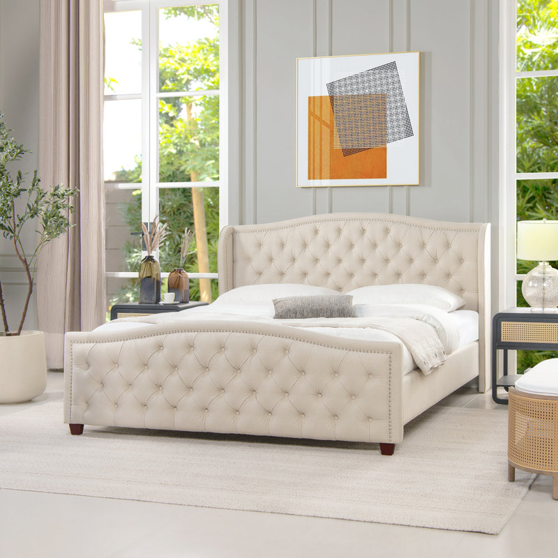 Aquilera Upholstered Wingback Bed, King, Sky Neutral Beige