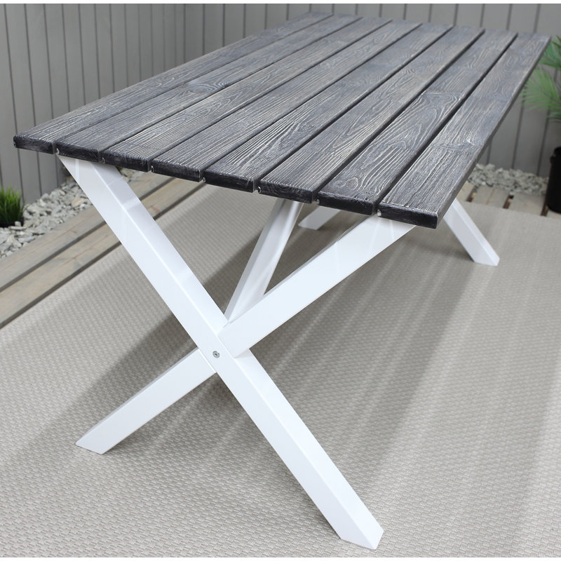Gaynelle Rectangular Pine Outdoor Dining Table , 195.58cm cm W 381cm cm D, White, Shabby Elegance Grey