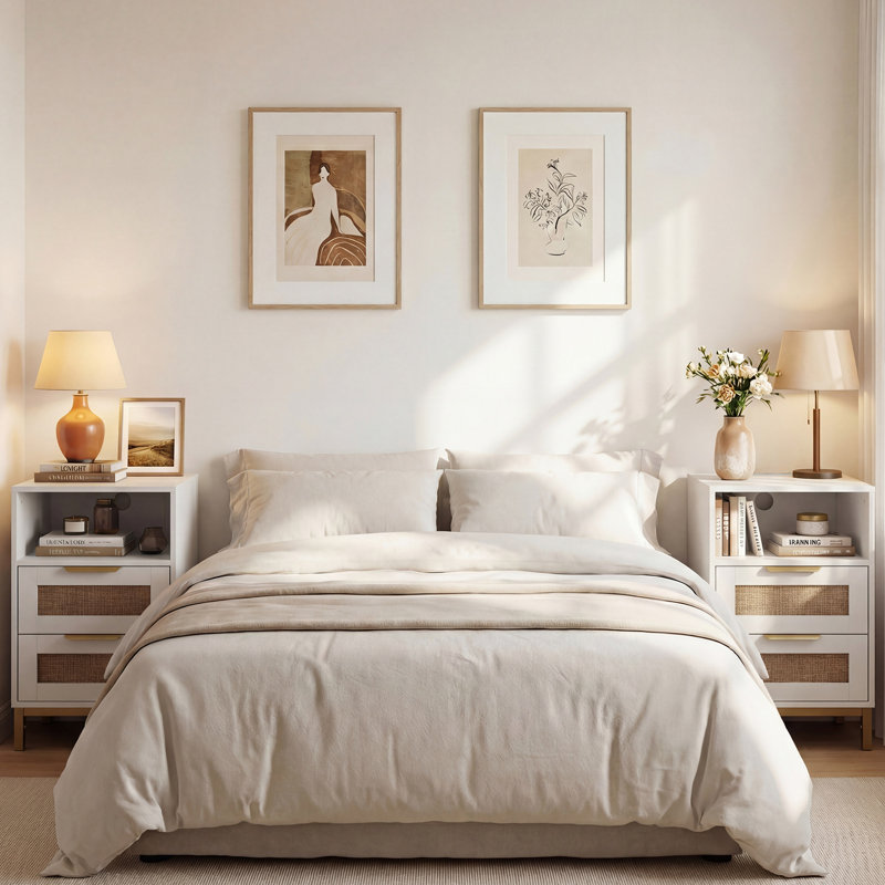 35cm W Metal Bedside Table, White