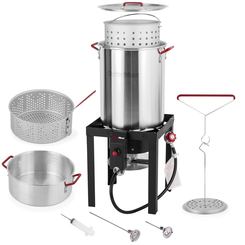 Ensemble de friteuse à gaz de 30 pte et friteuse à poisson de 10 pte OuterMust, friteuse à dinde en aluminium de 50 000 BTU avec panier et brûleur, allumage électronique, idéal pour le crabe, le poisson, le poulet frit et la dinde