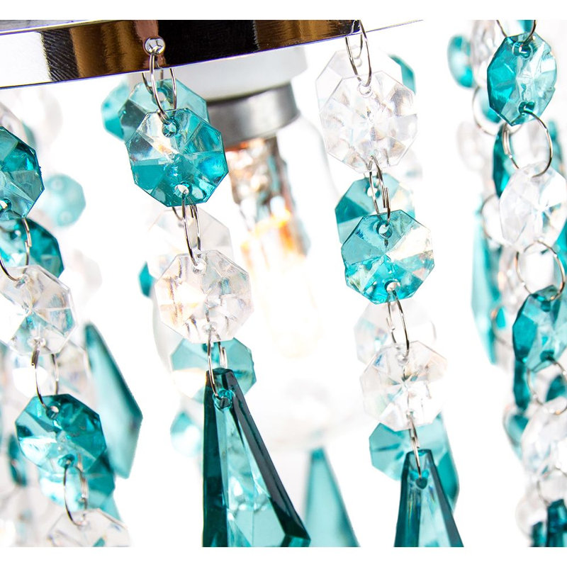 Modern Waterfall Design Pendant Shade with Acrylic Droplets and Beads, Teal