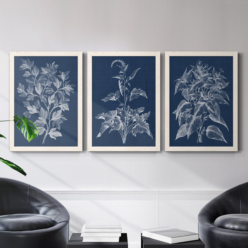 «Foliage Chintz I», ensemble de 3 peintures sur toile encadrées, H 43,5 po x l 31,5 po x P 1 po, Blanc