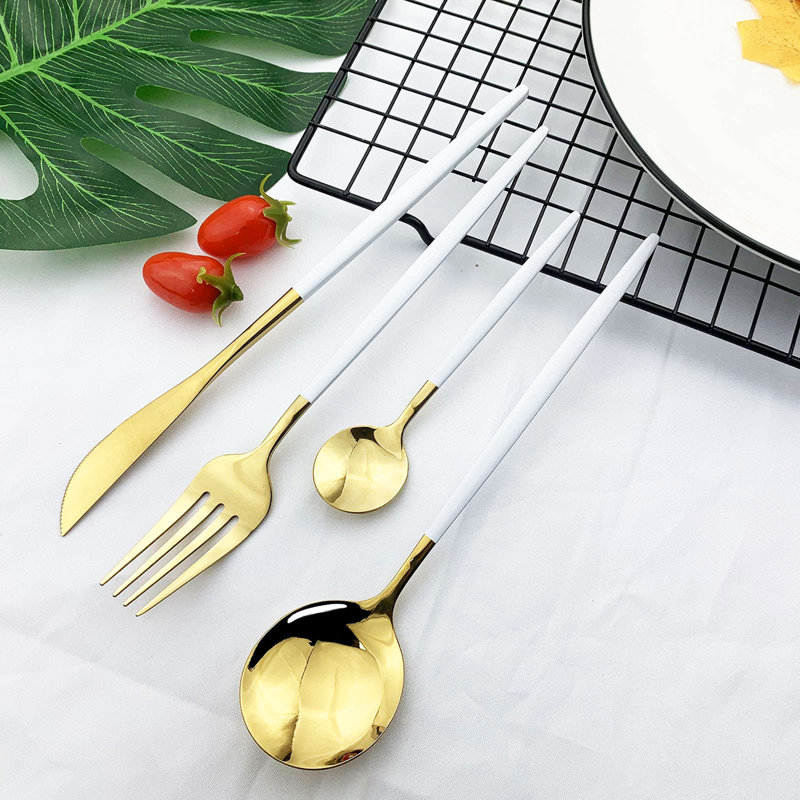 Flatware Serving Set 24 Piece, White Gold