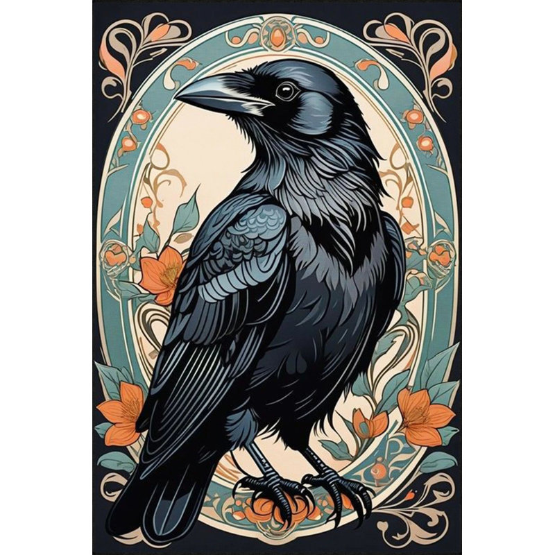 Crow Patterned Modern Decorative Washable Carpet, Rectangle 2'4" x 4'