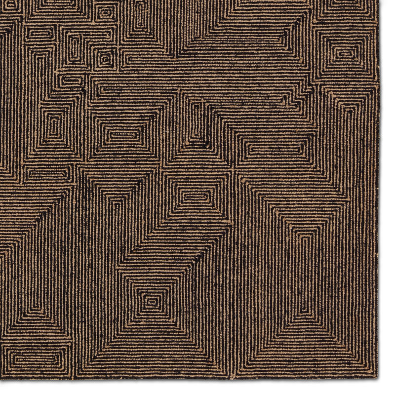Abstract Area Rug in Tan/Black, Rectangle 10' x 14'