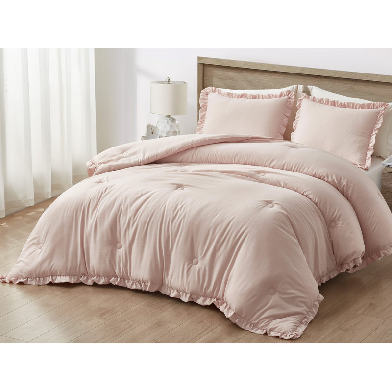 Nora Washed Microfiber Ruffled Comforter Set, Oversized Queen Comforter + 2 Standard Shams, Sage