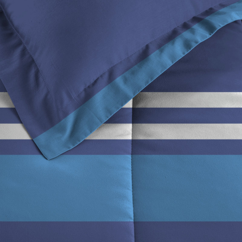 Twin Blue Rugby Stripe Microfiber Bed in a Bag Set