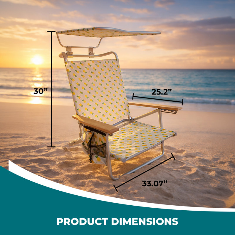  Chaise de plage pliante, fauteuil inclinable avec auvent, ananas