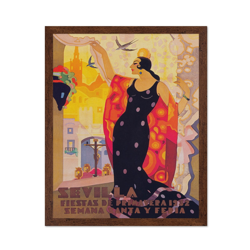 Séville, Fiestas Primavera, H 18 po x l 24 po, Affiche, Encadrement brun