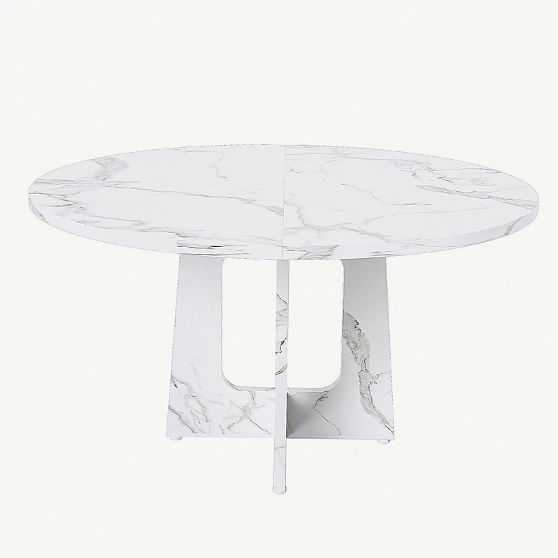 47.24" Round Dining Table for 4 - Farmhouse MDF Table with Marble White Finish, 300lb Capacity, Easy Assembly for Kitchen/Dining Room - Modern Spiced Table