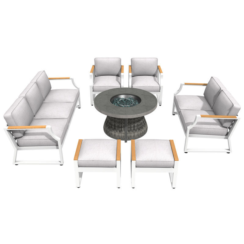 Kimlyn 9 - Person Patio Conversation Set with Cushions, Gray/White