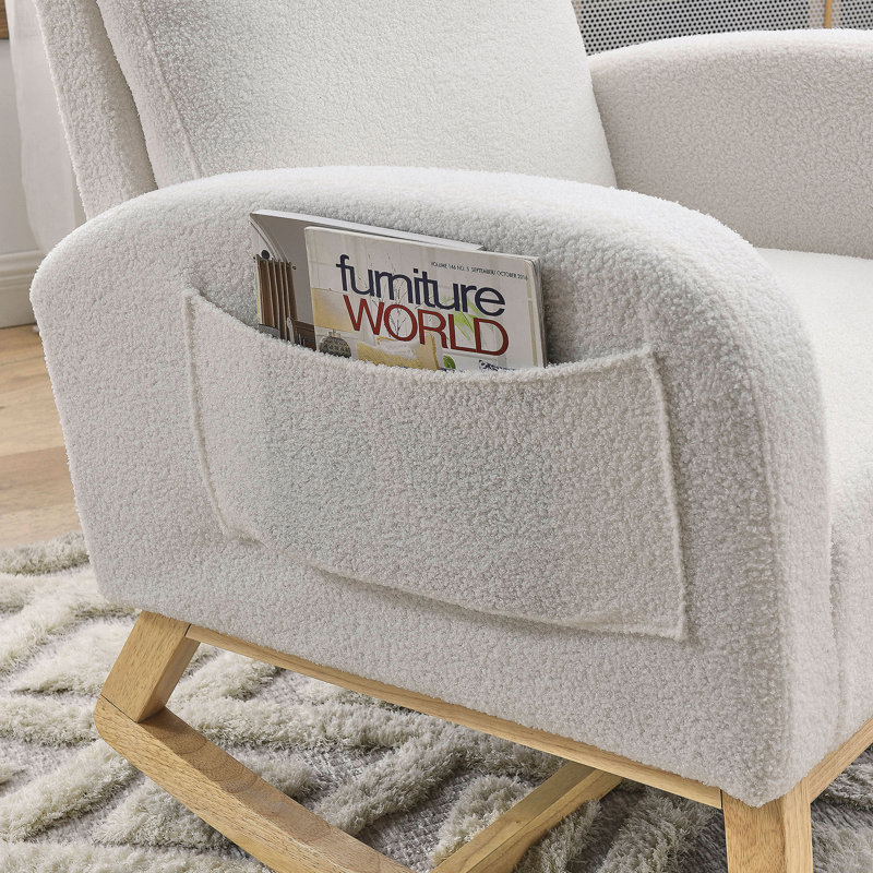 Chaise berçante à haut dossier en peluche avec poches latérales l 27,6 po