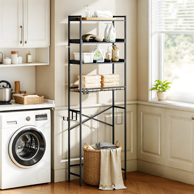Over-The-Toilet Storage Rack with Hook 4-Tier Bathroom Organizer Shelf Over Toilet with Adjustable Shelf and Basket