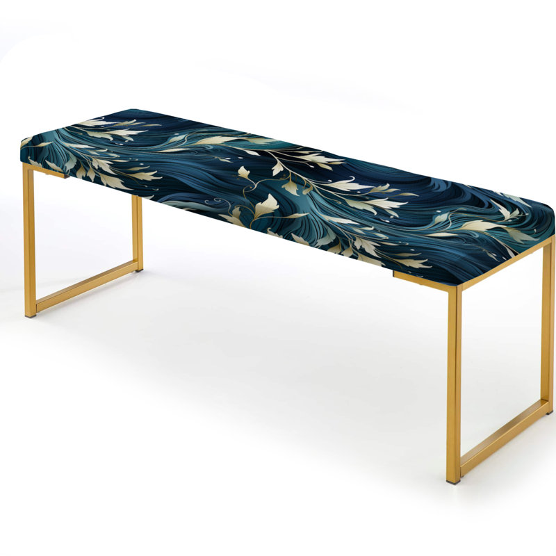Banc en tissu d'ameublement floral blanc et bleu Zen Tranquility II - blanc et bleu