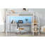 Lit mezzanine double en métal avec bureau, escalier de rangement, petite armoire et lumière DEL-1280431605