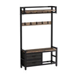 33.1" Wide Hall Tree With 2 Movable Drawers, Shoe Storage, Shelves And Garment Racks, 5-In-1 Entryway Bench With 23 Hooks (Fixed And Movable)
