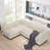Chenille Modular Sectional, L-Shaped Contemporary Sleeper Bed with Solid Wood Base