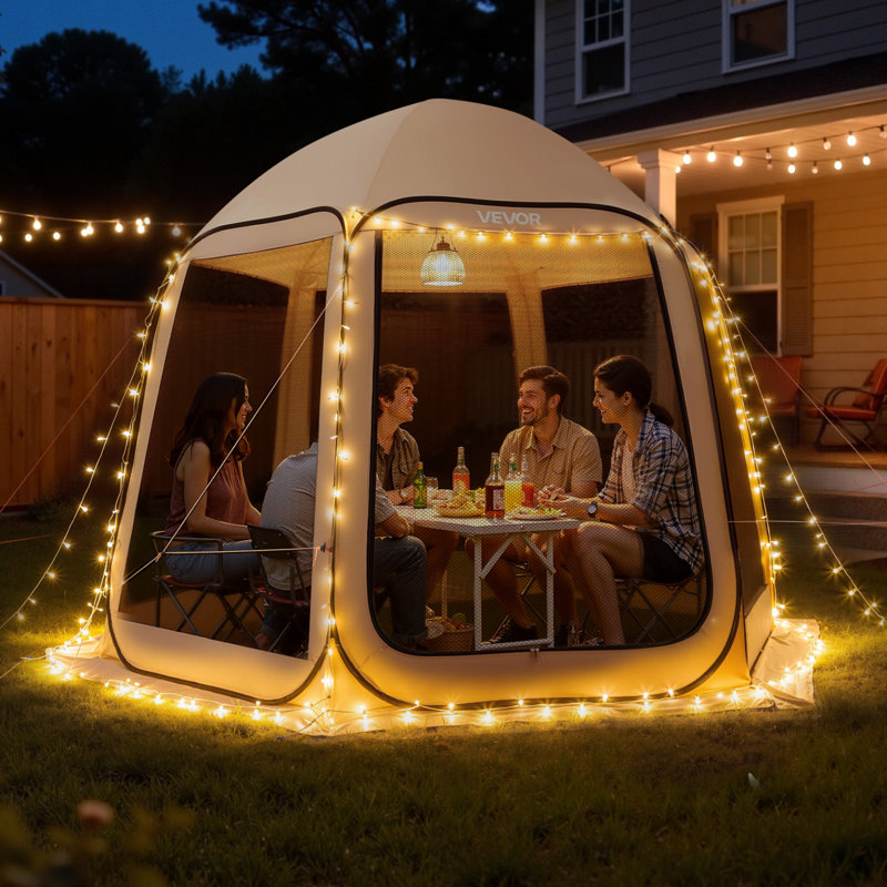Screen House Tent, 10 x 9.2 ft, 4-8 Person Pop Up Screen Tent, Portable Screened in Canopy with Carry Bag, Netting Sides, Ground Stakes, for Garden, Patio, Backyard, Outdoor Activities, Beige