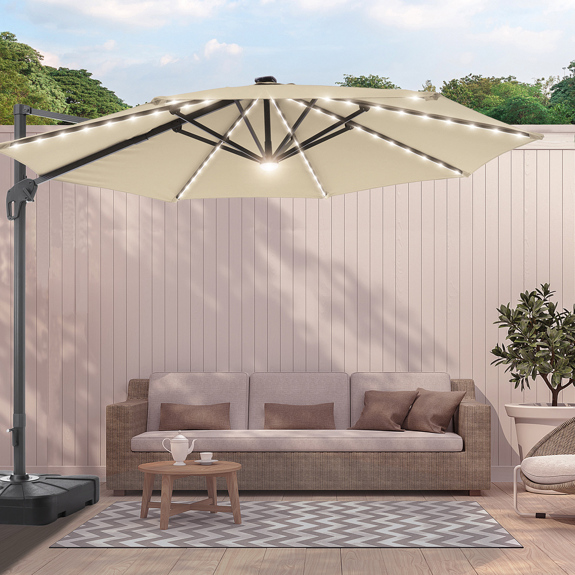 Freeport Park® Jamestown 132'' Lighted Cantilever Umbrella with a Base ...