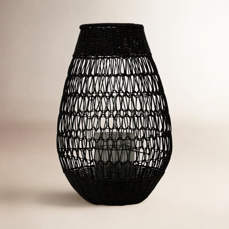 Lieb Rattan Tabletop Lantern, 27" H x 15" W x 15" D